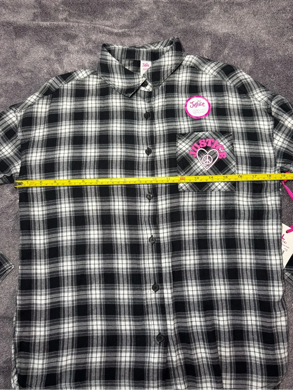 Justice Black & White Plaid Button-Down Shirt
